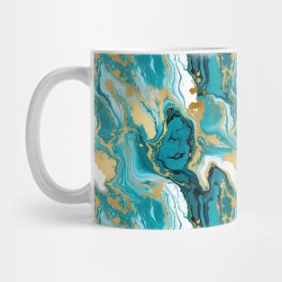 Turquoise and Gold Liquid Marble Texture Mug